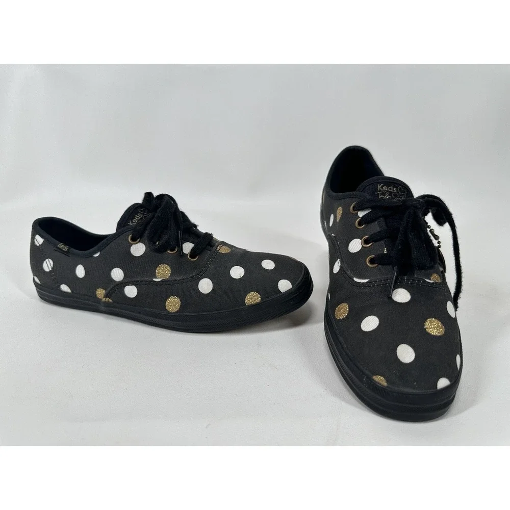 Taylor Swift Keds Black Gold Polka dots Women's Size 7.5 Shoes‎